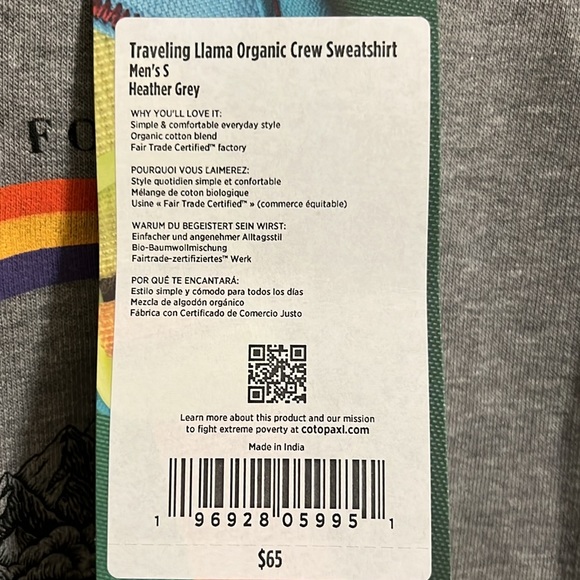 BRAND NWT Cotopaxi Men S Traveling Llama Organic Crew Sweatshirt in Heather - Picture 11 of 11
